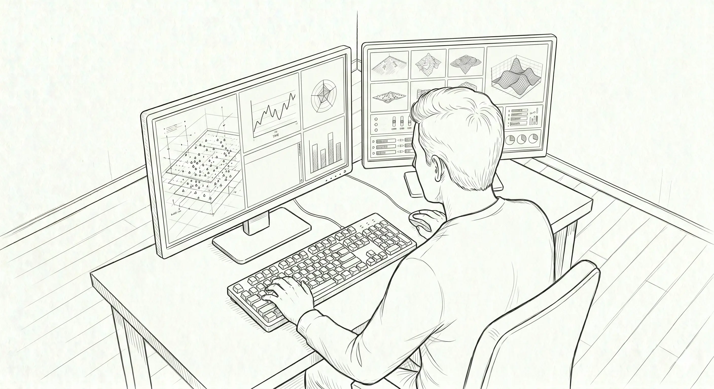 Illustrated sketch of an SVR operator at a control station monitoring participant positions and managing the live session