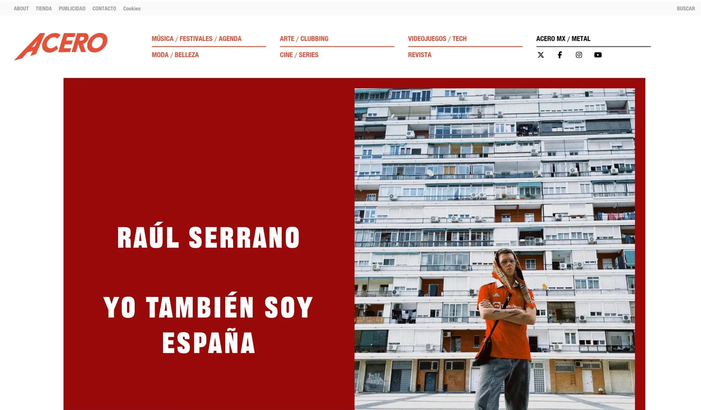 A live interview page: the headline in large letters on a red panel beside a photo of the interviewee.