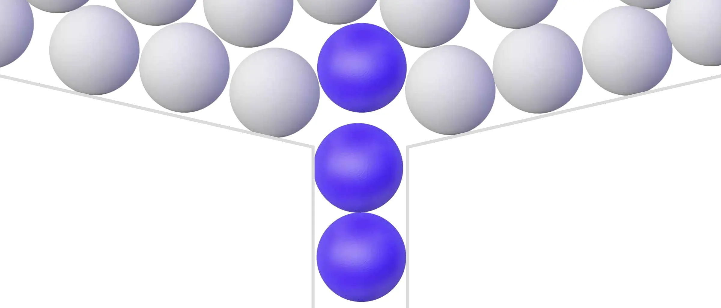 Designtafel: ein Trichter, der aus einer Menge weißer Kugeln drei violette durchlässt.