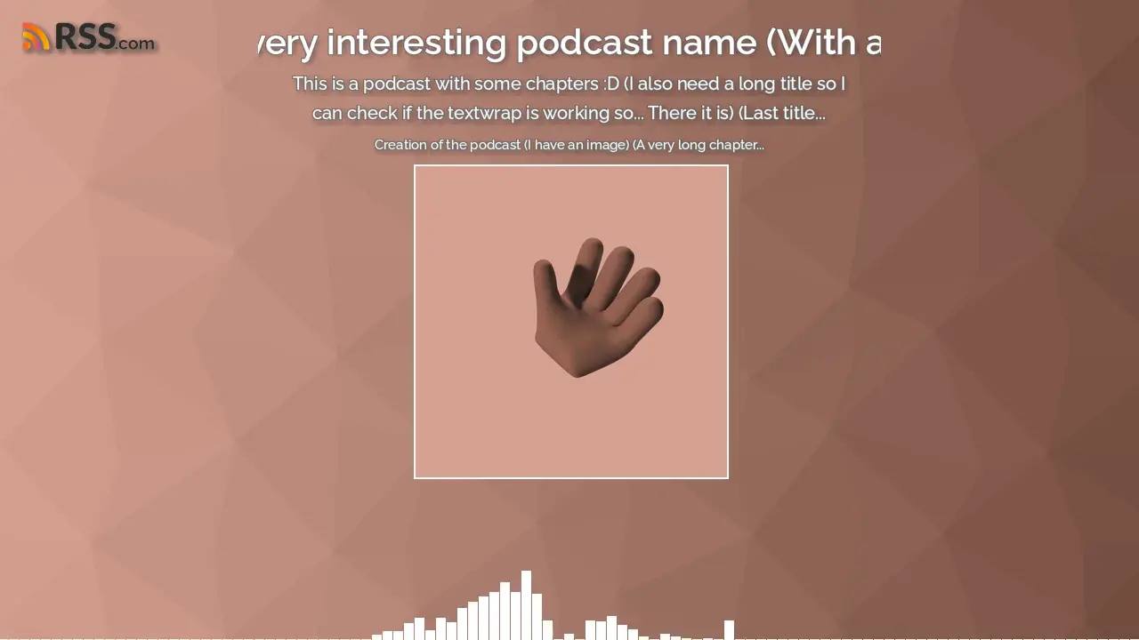 Un vídeo de prueba de PodViz: la marca de RSS.com, el título y la descripción de un pódcast de prueba, la imagen del episodio y una onda animada abajo.