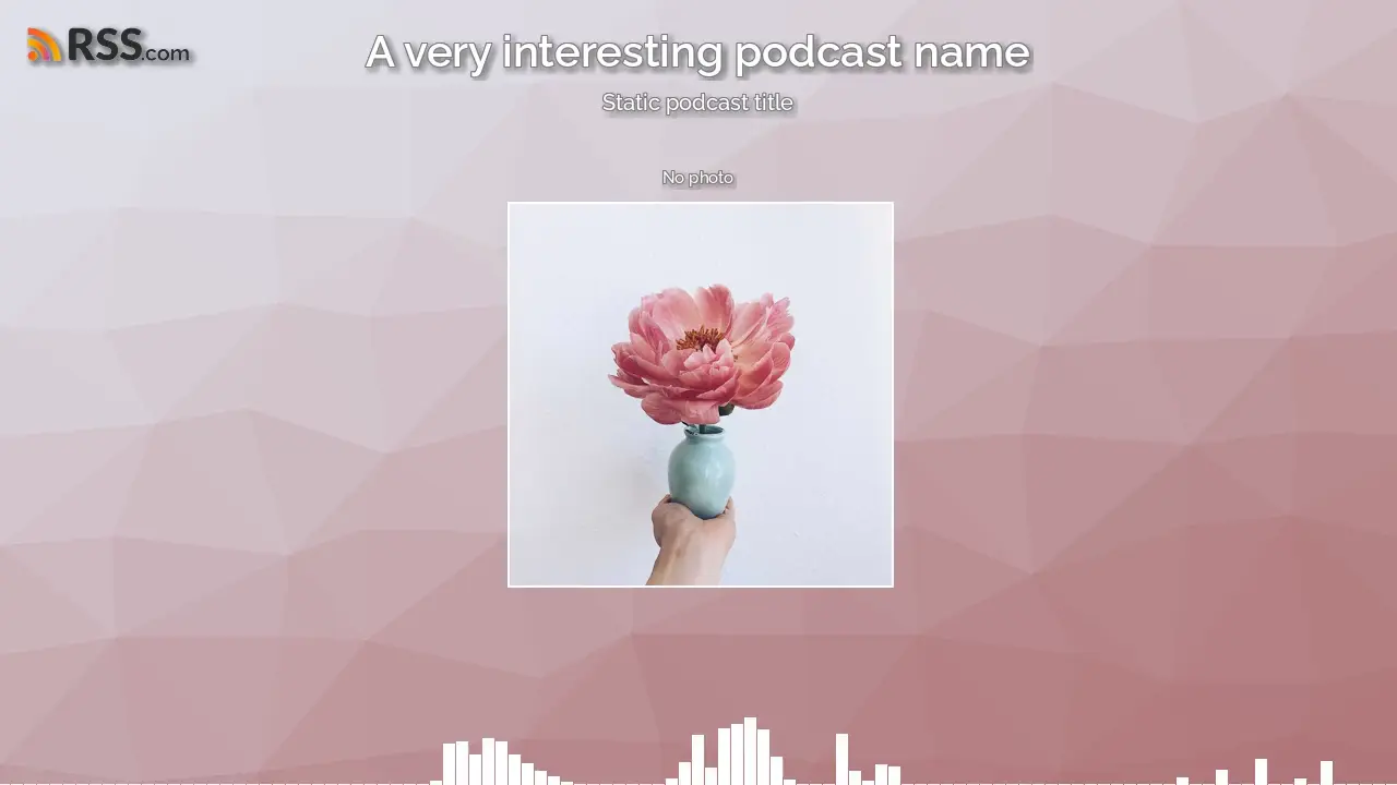 Otro vídeo de prueba de PodViz: el título de un pódcast de prueba sobre fondo rosa, una portada cuadrada con una flor en un jarrón y la onda debajo.